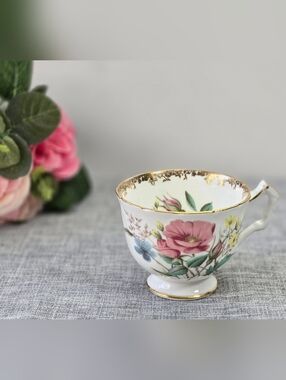 Vintage Aynsley Crocus Tea Cup Orphaned With Pink Wild Rose Design  England